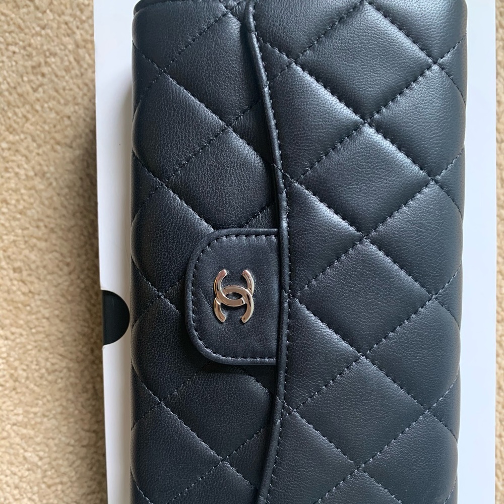 Chanel quilted lamb skin long wallet